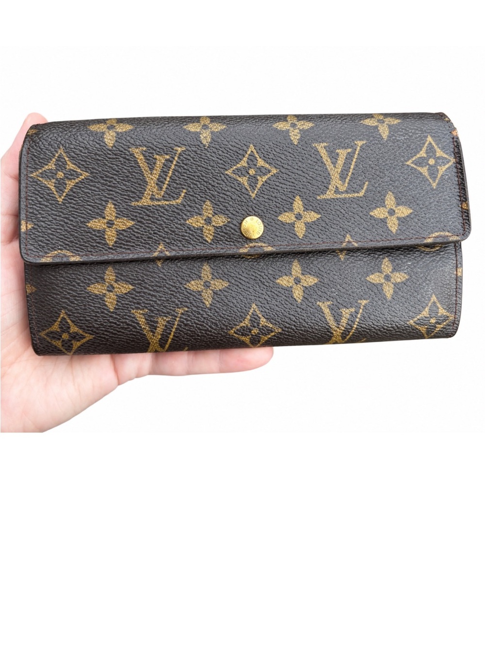 Authentic Louis Vuitton Vintage Sarah Brown Monogram Snap Closure Wallet